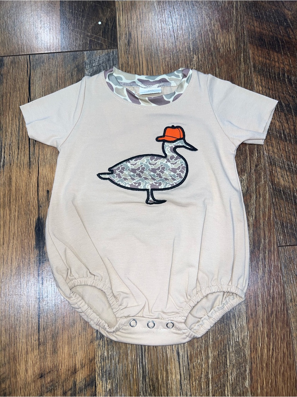 Cream Baby One-Piece Bodysuit with Duck Applique and Orange Cap